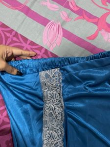 Elegant Blue Lace Trimmed straight Skirt