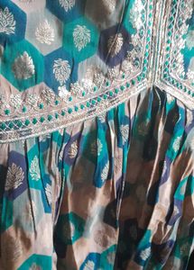 A blue green Nayra Pattern Anarkali Kurta with Dup