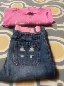 Cute Pink Top &amp; Denim Jeans Set