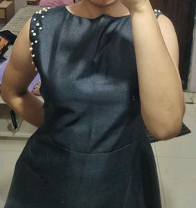 Elegant Black Dress with Pearl Accents