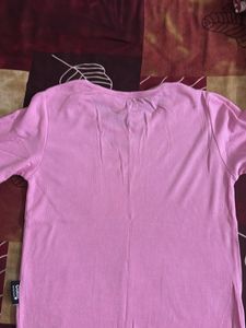 Pink Ribbed Asymmetrical Hem Top
