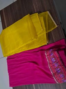 Vibrant Yellow & Pink Dupatta Set