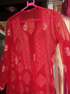 Stunning Red Embroidered Kurta