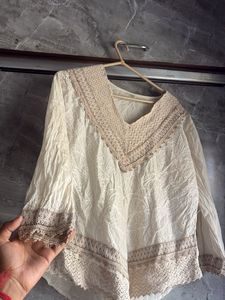 Boho Cream Embroidered Kurta Top