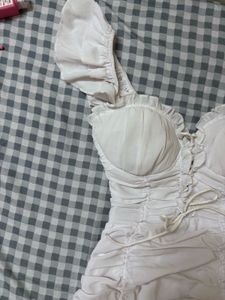 White Ruched Mini Dress