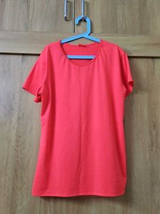 Vibrant Coral Round Neck T-Shirt
