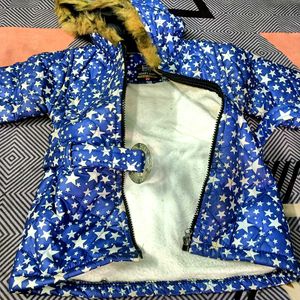 Cute Blue Star Print Winter Jacket
