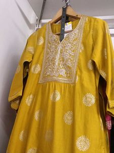 Elegant Yellow Kurta with Gold Print