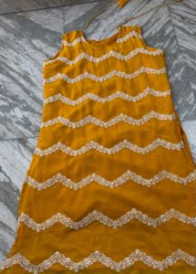 Yellow Kurta with White Embroidery