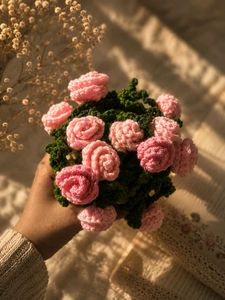 Crocheted Pink Rose Bouquet coaster