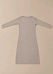 BEIGE MARLED LONG SLEEVE ROUND NECK BODYCON MIDI