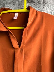 Elegant Copper Satin Blouse with Mesh Detail