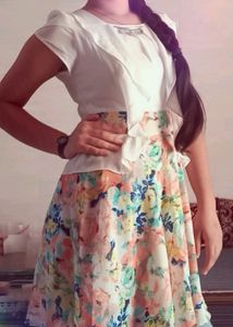 Floral Skirt & White Top