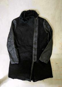 Black Leather, Suede Fur collar coat (negotiable)
