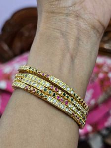 ✨ Elegant Gold-Toned Stone Bangles Set for Sale ✨