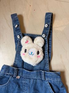 Cute Denim Bunny Overalls Dress