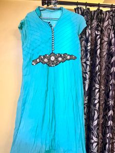 Teal Embellished Pure Georgette Dress