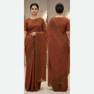 Elegant brown floral printed saree