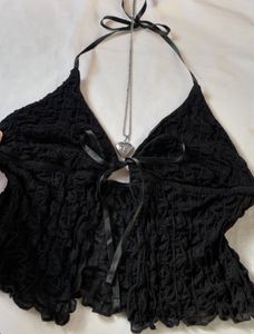 Shein Black Front tie top