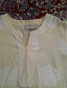 Light Yellow Kurta with White Print