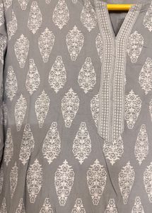 Grey Kurta with White Block Print