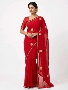 Elegant Red Embroidered Saree