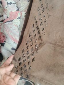 Embellished Brown Velvet Kurta Set