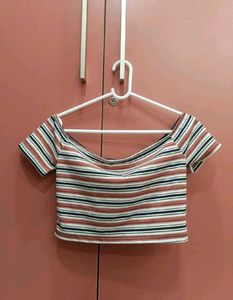 Striped Off-Shoulder Crop Top