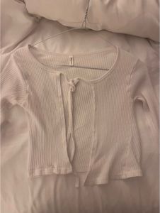 Ribbed Tie-Front Long Sleeve Top