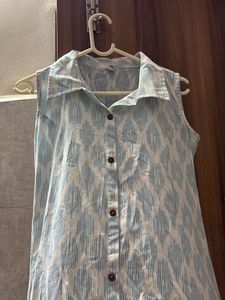 Blue and White Ikat Print Kurta