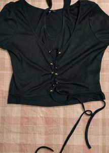 Black Lace-Up Crop Top