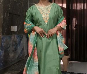 Beautiful Green Kurta with Printed Dupatta