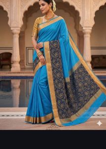 Beautiful Blue Saree with Golden Border