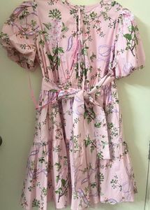 Charming Pink Floral Puff Sleeve Dress