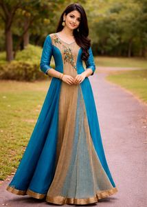 Elegant Blue Anarkali Dress with duppatta n pant