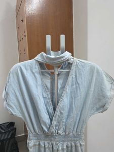 Light Wash Denim Button-Up Midi Dress