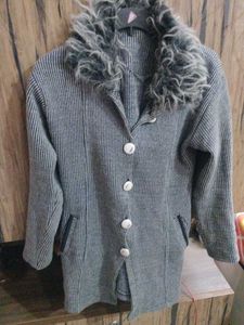 Striped Fur Collar Coat