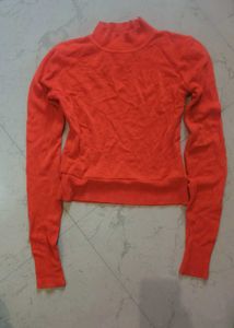 Orange Turtleneck Long Sleeve Top