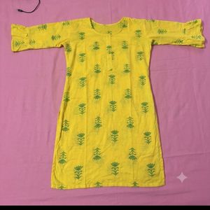 Yellow Kurta with Green Floral Print