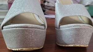 Fancy White Silver Women Block Heel