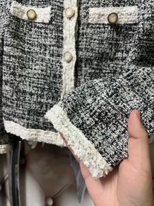 Tweed Cropped Jacket with Pearl Details