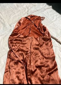 Elegant Rust Halter Midi Dress