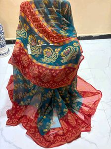 Vibrant Floral Print Chiffon Saree