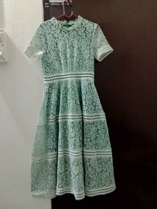 green cottage core floral lace dress