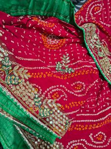 Red Bandhani Saree with Embellishments