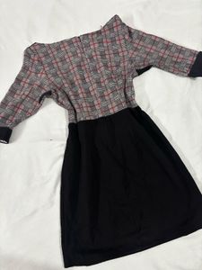 Chic Plaid &amp; Black Midi Dress