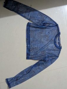Sheer Blue Marble Print Top