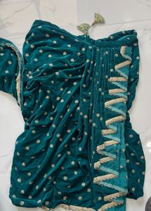 Elegant Teal Velvet Embroidered Scarf