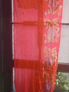Elegant Red Saree with Floral Print