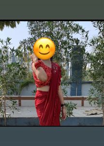 Red Sequined Blouse Saree